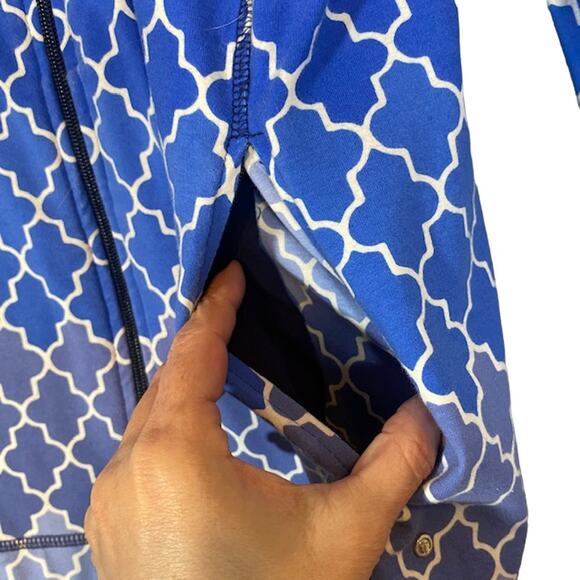 T By Talbots Blue Ombre Geo Cotton Blend Long Sleeve Full Zip Jacket Women Sz S - Picture 4 of 12